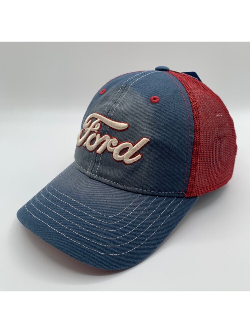 Ford Unisex Blue Red Relaxed Fit Snapback Trucker Hat New
